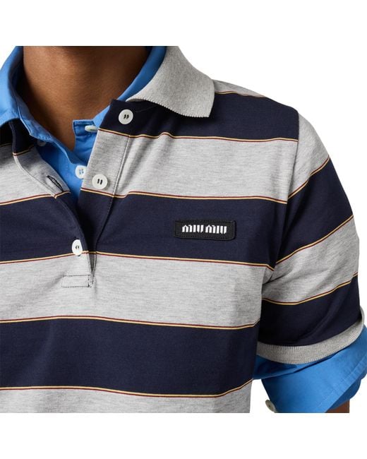 Miu Miu Blue Striped Jersey Polo Shirt