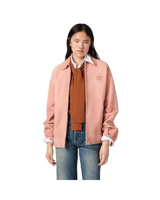 Miu Miu Pink Waxed Suede Blouson Jacket
