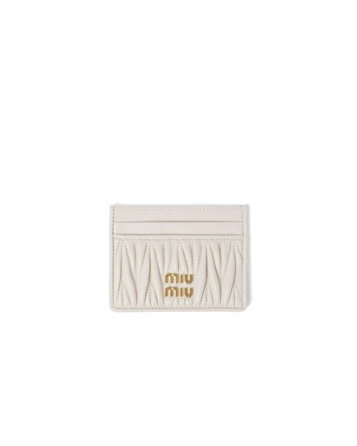 Miu Miu White Matelassé Nappa Leather Card Holder
