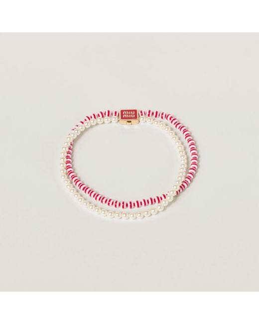 Miu Miu Pink Metal And Synthetic Pearl Choker