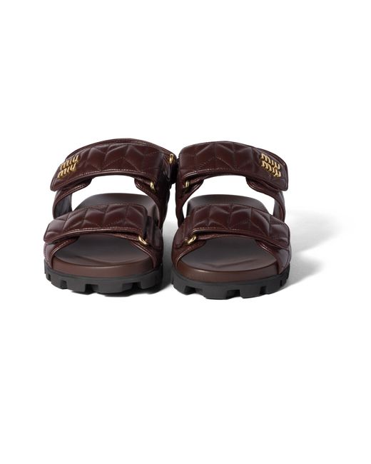 Miu Miu Brown Sporty Matelassé Nappa Leather Sandals, Size 36