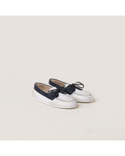 Miu Miu White Unlined Bleached Two-Tone Leather Loafers