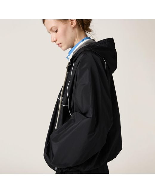 Miu Miu Technical Silk Zipper Blouson Jacket in Black | Lyst