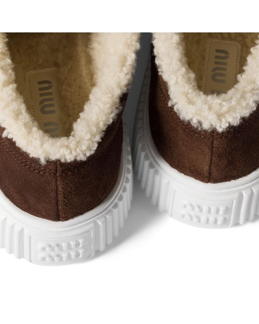 Miu Miu Brown Suede And Shearling Sneakers