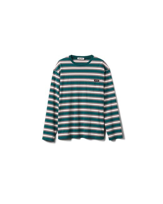 Miu Miu Green Striped Jersey T-Shirt