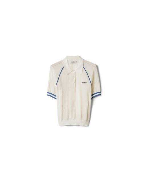 Miu Miu White Cotton Knit Polo Shirt