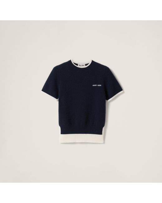 Miu Miu Blue Cashmere And Wool Crew-Neck Sweater