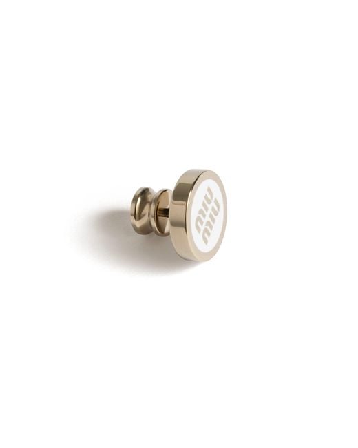 Miu Miu White Enameled Metal Logo Brooch