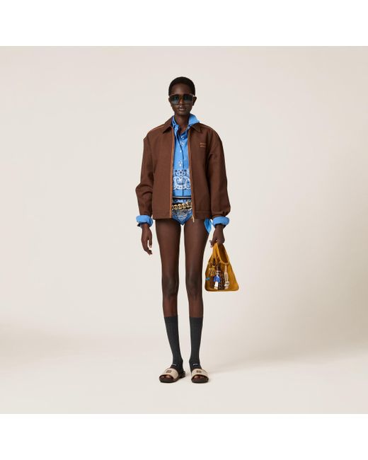 Miu Miu Brown Jacquard Canvas Blouson Jacket