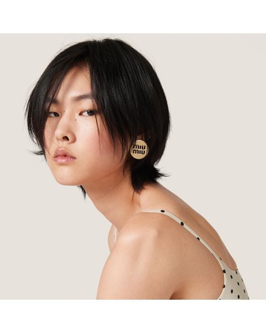 Miu Miu Natural Miu Logo Earrings