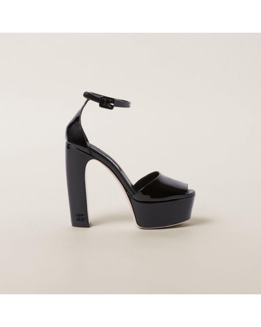 Miu Miu Black Patent Leather Platform Sandals