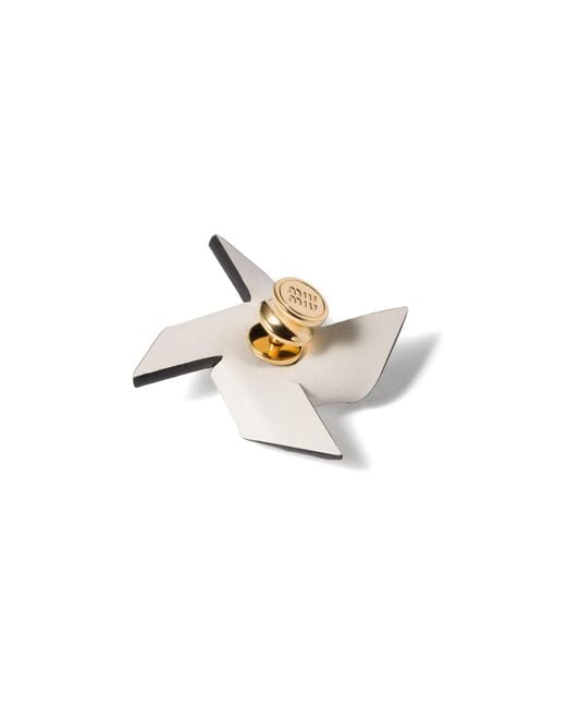 Miu Miu White Leather Pinwheel Brooch