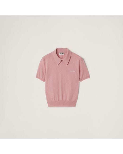 Miu Miu Knitted Polo Shirt in Pink | Lyst