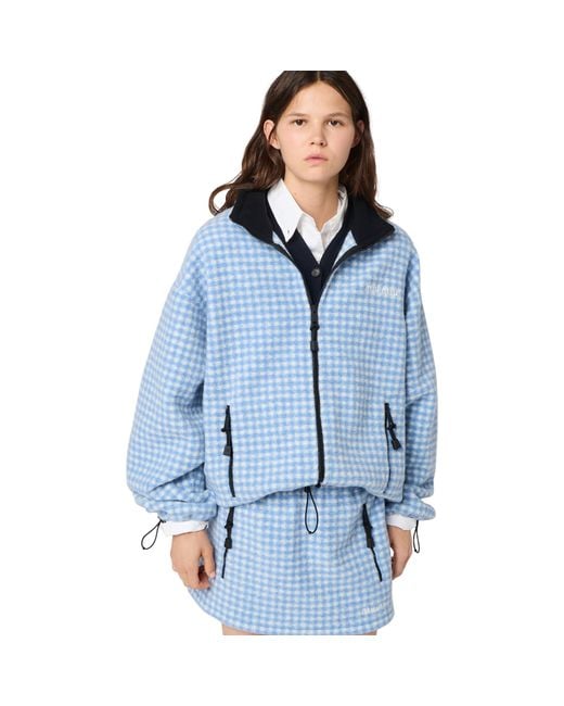 Miu Miu Blue Gingham Check Fleece Jacket