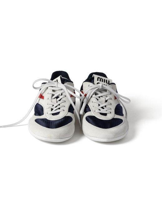 Miu Miu Blue Gymnasium Technical Fabric And Suede Sneakers