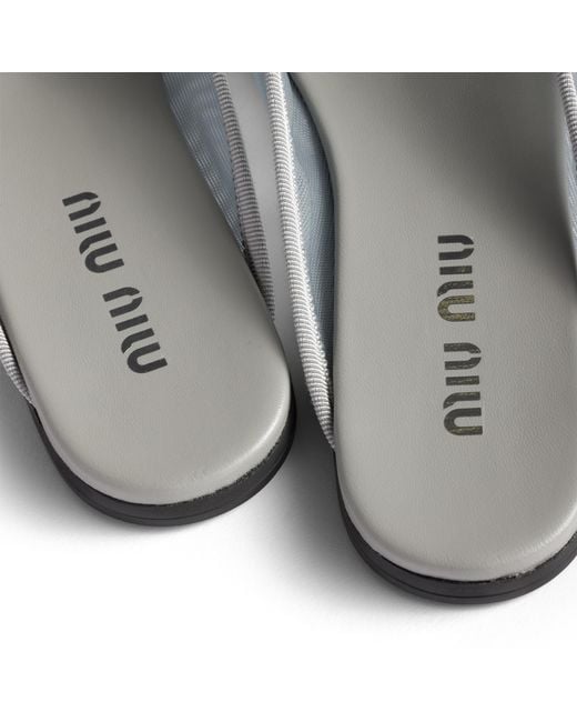Miu Miu White Mesh Fabric Slippers