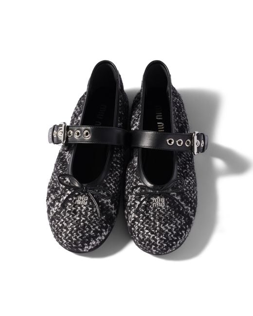Miu Miu Black Wool And Silk Ballerinas