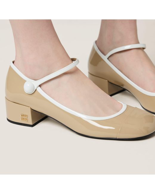MiuMiu Patent Leather Mary Jane Pumps パンプス 光沢 ロゴ Miu miu patent leather mary jane pumps on sale