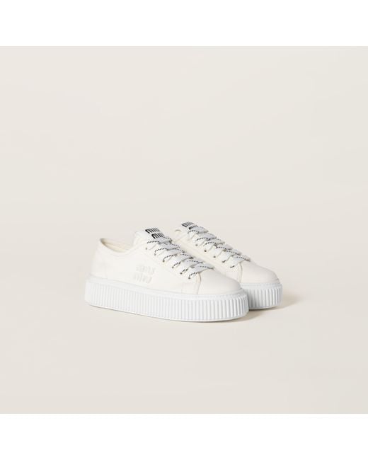 Miu Miu White Denim Sneakers With Logo