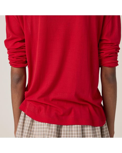 Miu Miu Ribbed Jersey Polo Shirt in Red | Lyst