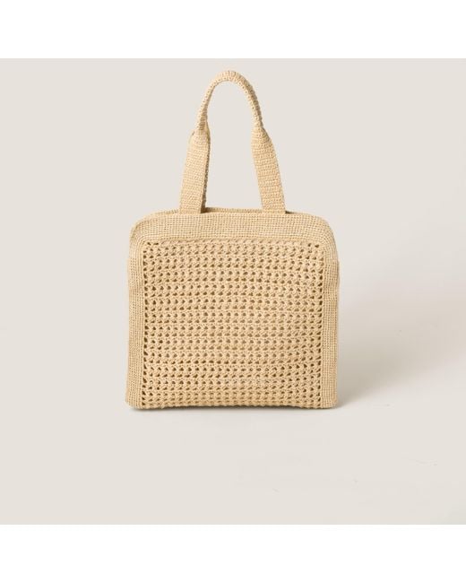 Miu Miu Natural Woven Fabric Tote Bag