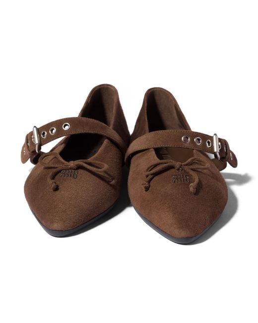 Miu Miu Brown Suede Ballerinas
