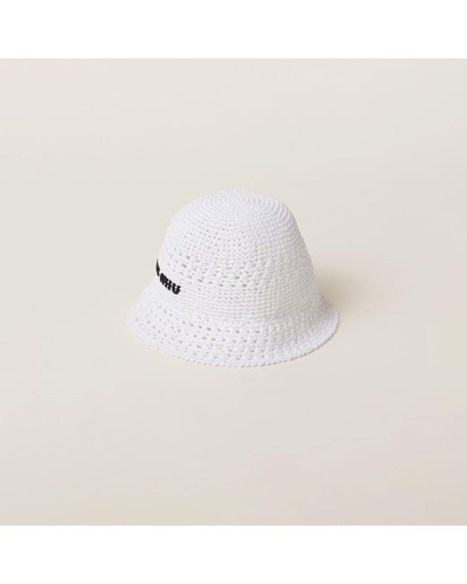 Miu Miu White Woven Fabric Hat