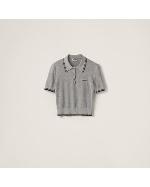 Miu Miu Gray Cotton Jersey Polo Shirt