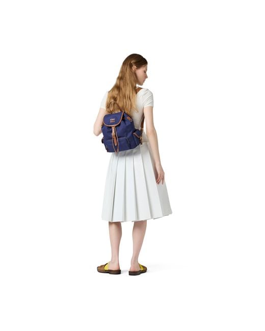 Miu Miu Blue Canvas And Leather Backpack