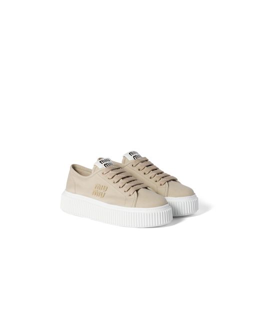 Miu Miu Natural Denim Sneakers With Logo