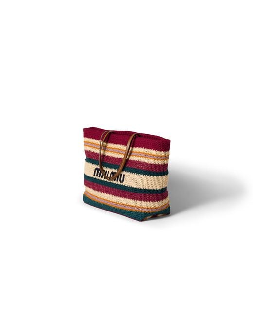 Miu Miu Red Raffia-Effect Woven Tote Bag