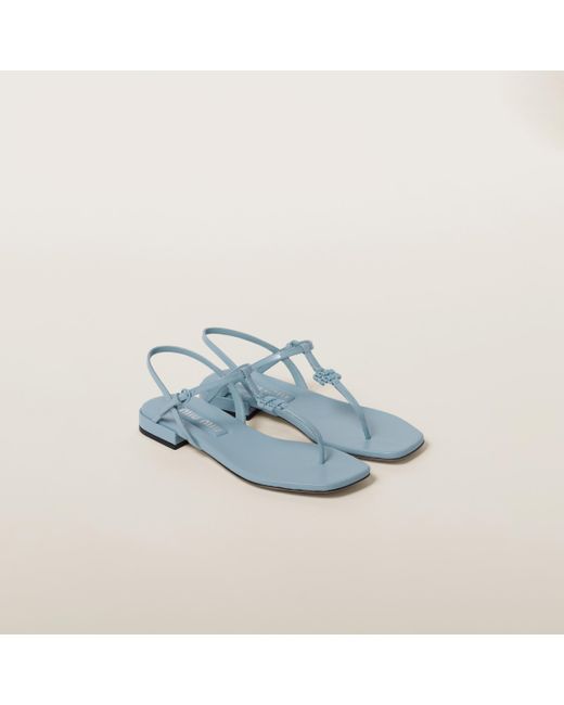 Miu Miu Blue Patent Thong Sandals