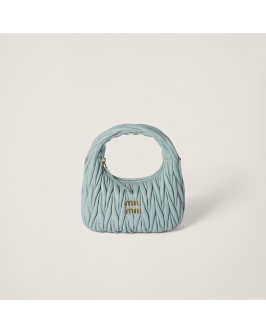 Miu Miu Blue Wander Matelassé Nappa Leather Hobo Bag