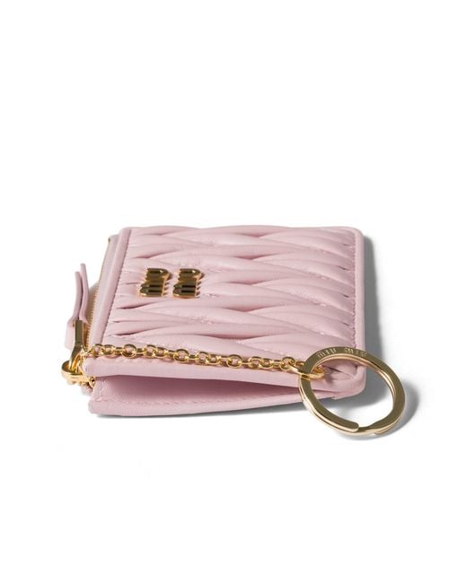 Miu Miu Pink Matelassé Nappa Leather Card Holder