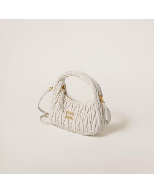 Miu Miu White Wander Matelassé Nappa Leather Hobo Bag