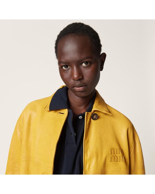 Miu Miu Yellow Nappa Leather Coat