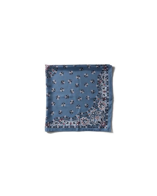 Miu Miu Blue Printed Silk Scarf