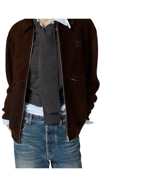 Miu Miu Brown Waxed Suede Blouson Jacket