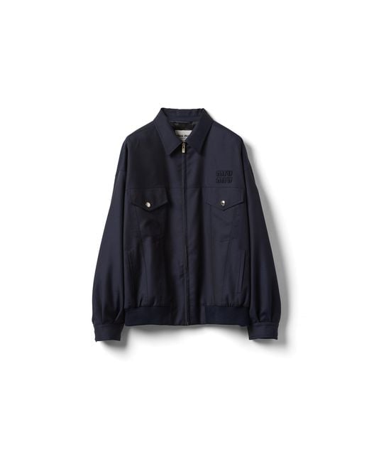 Miu Miu Blue Batavia Wool Bomber Jacket