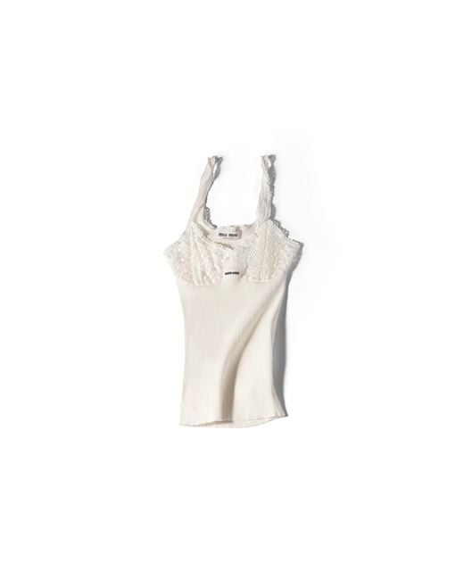 Miu Miu White Cotton And Lace Top