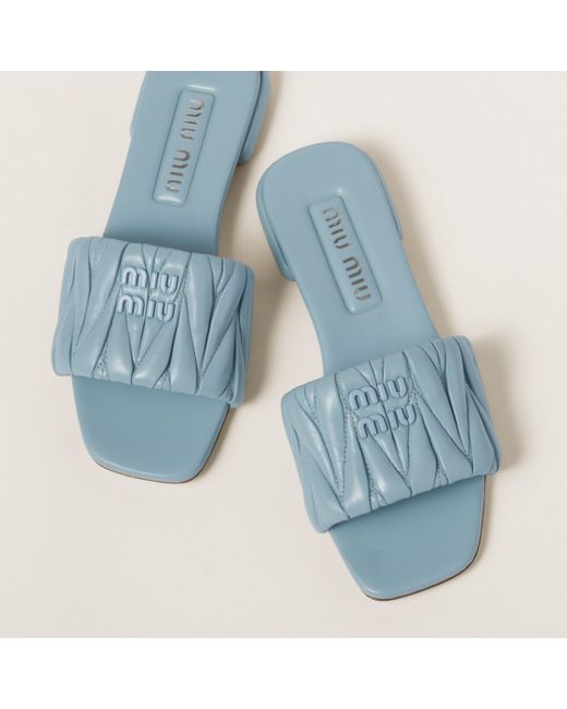 Miu Miu Blue Matelassé Nappa Leather Slides