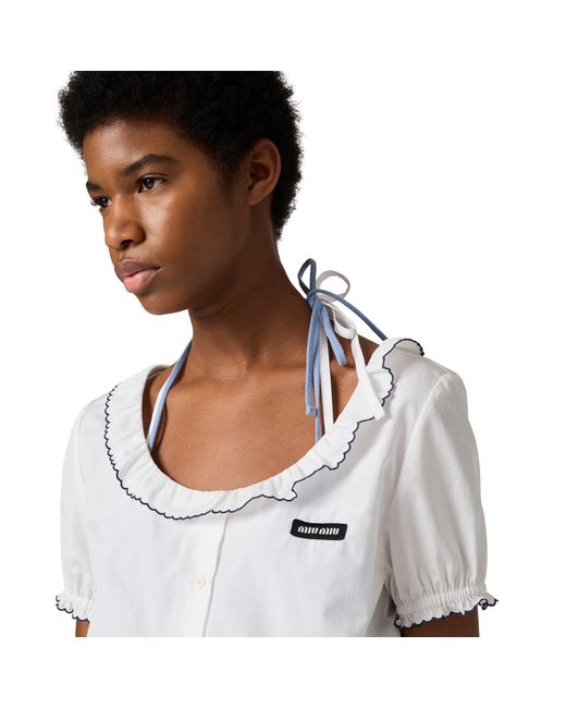 Miu Miu White Embroidered Poplin Crop Top