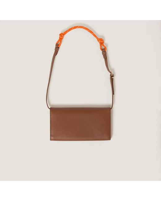 Miu Miu Brown Leather Wallet With Leather And Cord Shoulder Strap