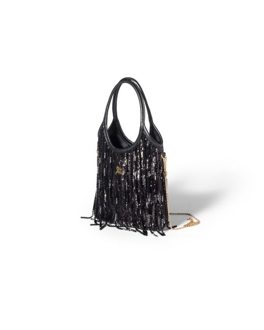 Miu Miu Black Ivy Satin Handbag With Crystal And Sequin Fringe