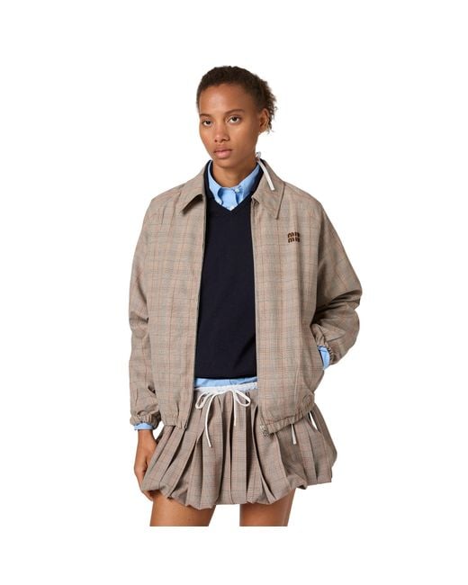 Miu Miu White Pleated Prince Of Wales Checked Miniskirt