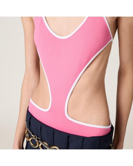 Miu Miu Technical Knit Swimsuit in Pink | Lyst