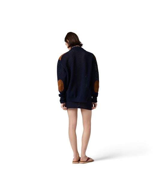 Miu Miu Blue Cotton Crochet And Suede Miniskirt