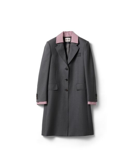 Miu Miu Gray Single-Breasted Gabardine Coat