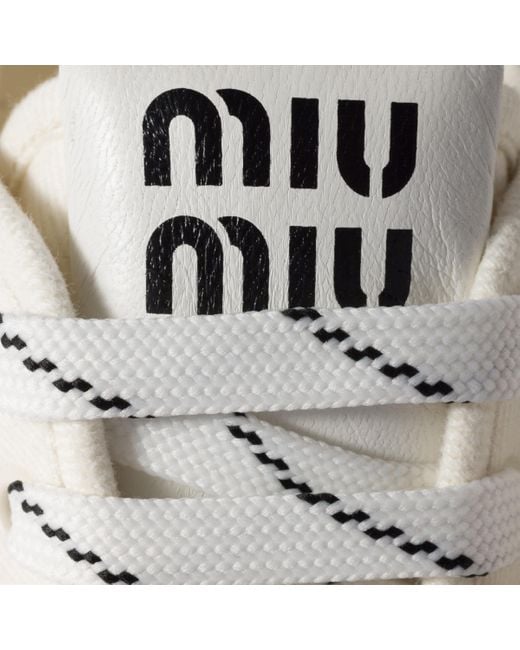 Miu Miu White Denim Sneakers With Logo