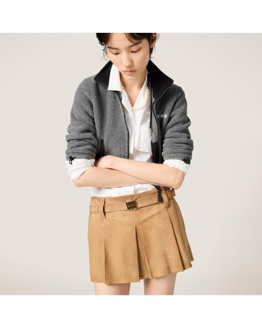 お歳暮 人気 Miu Miu Pleated Suede Skirt in Natural | Lyst スカート